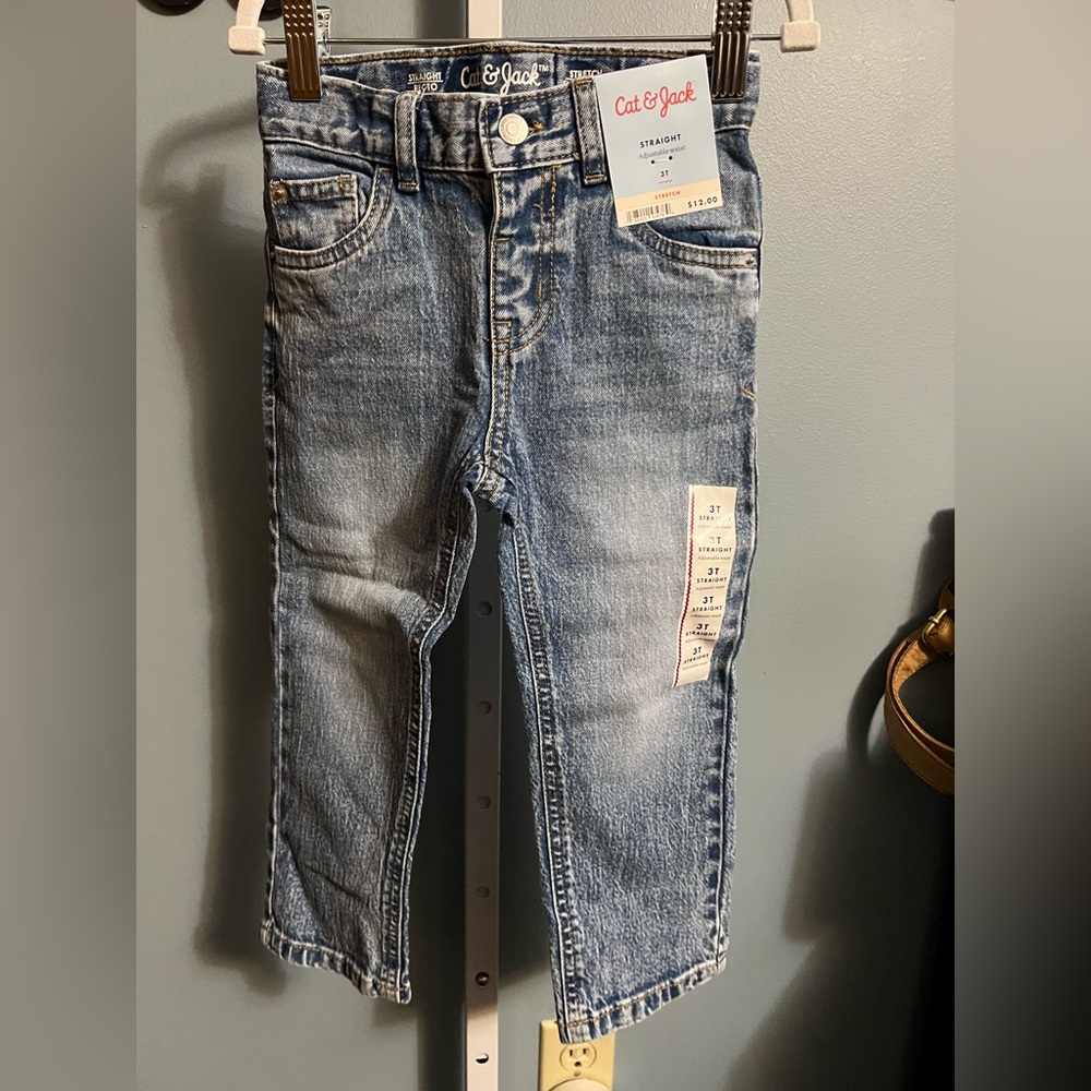 🇺🇸 $5 🇺🇸 Cat & Jack Medium Wash Denim Straight Leg Jeans Adjustable Waistband